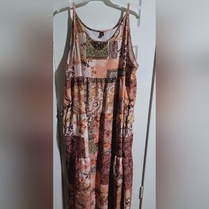 Brown and Cream Sleeveless Spaghetti Strap Maxi Sundress